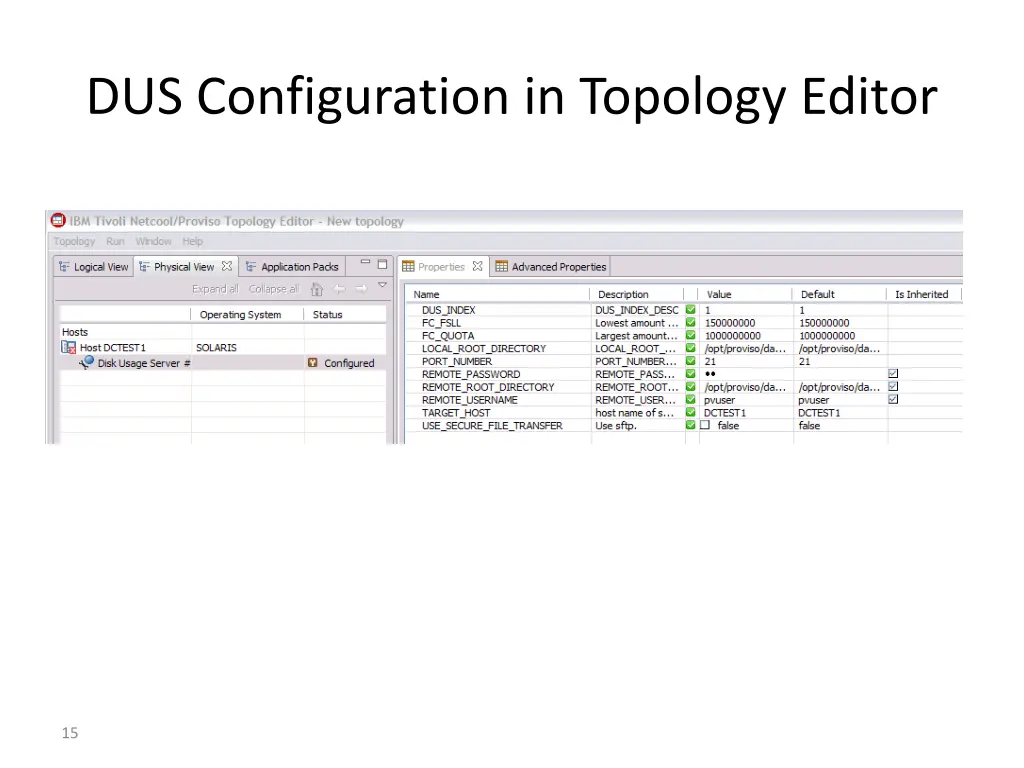 dus configuration in topology editor