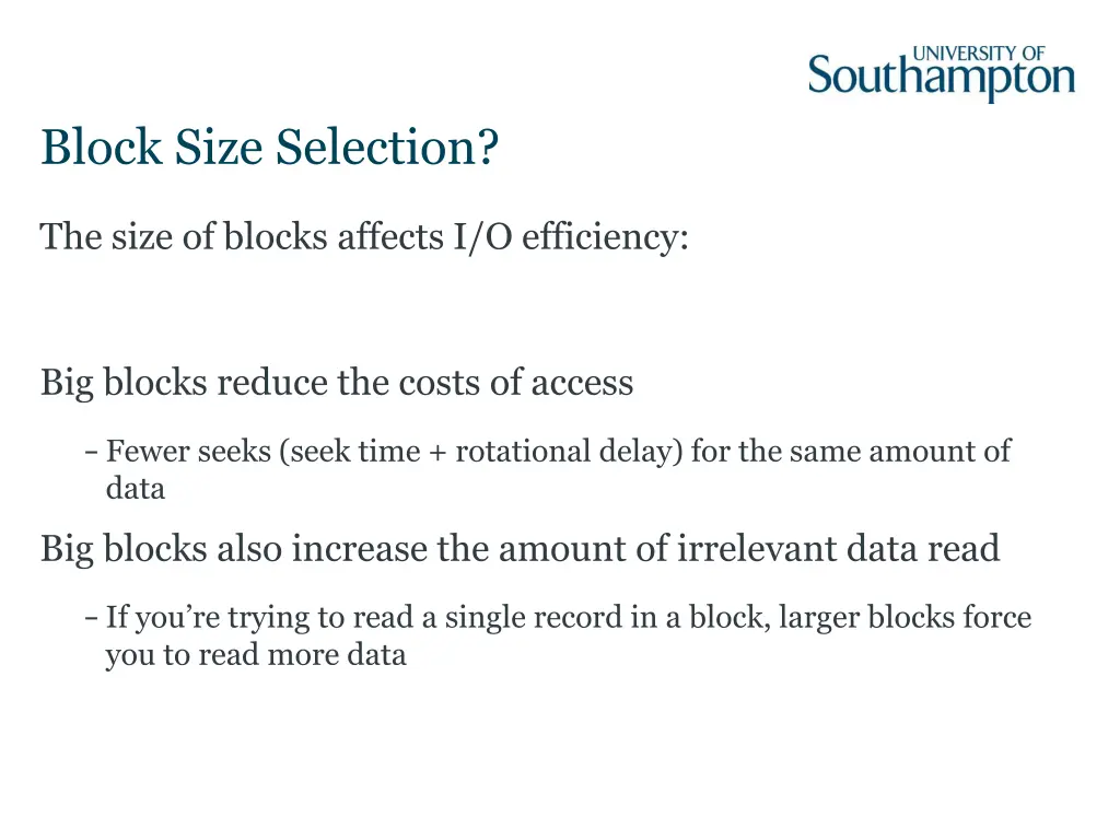 block size selection