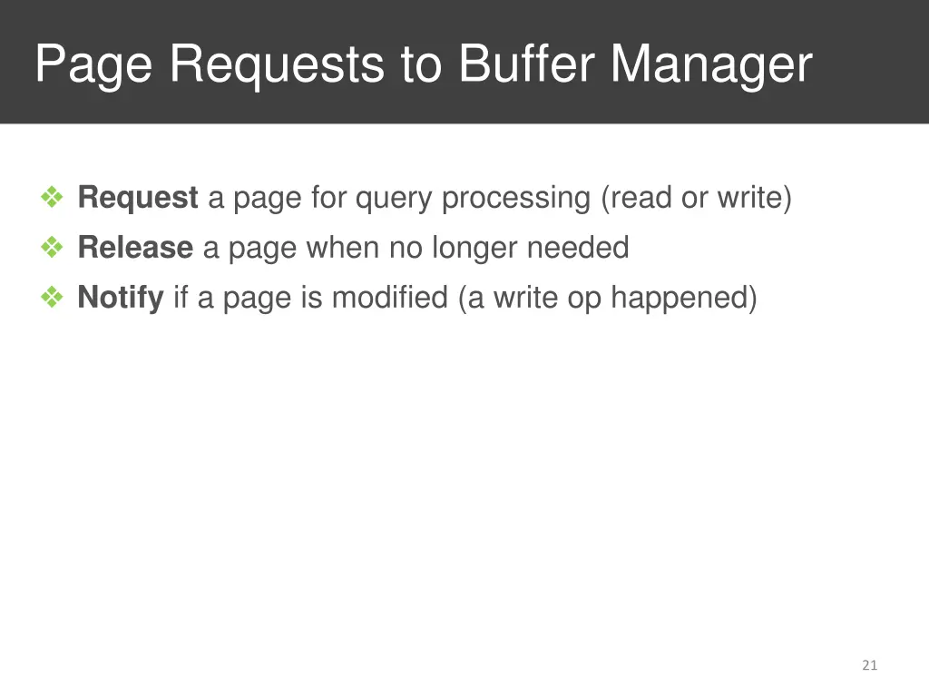 page requests to buffer manager