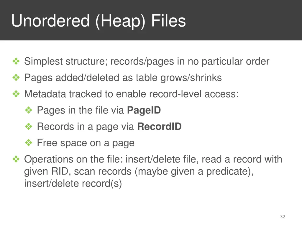 unordered heap files