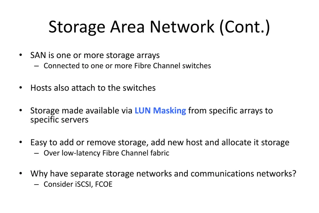storage area network cont