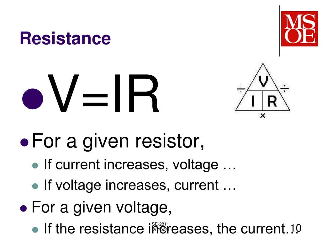 resistance v ir for a given resistor if current