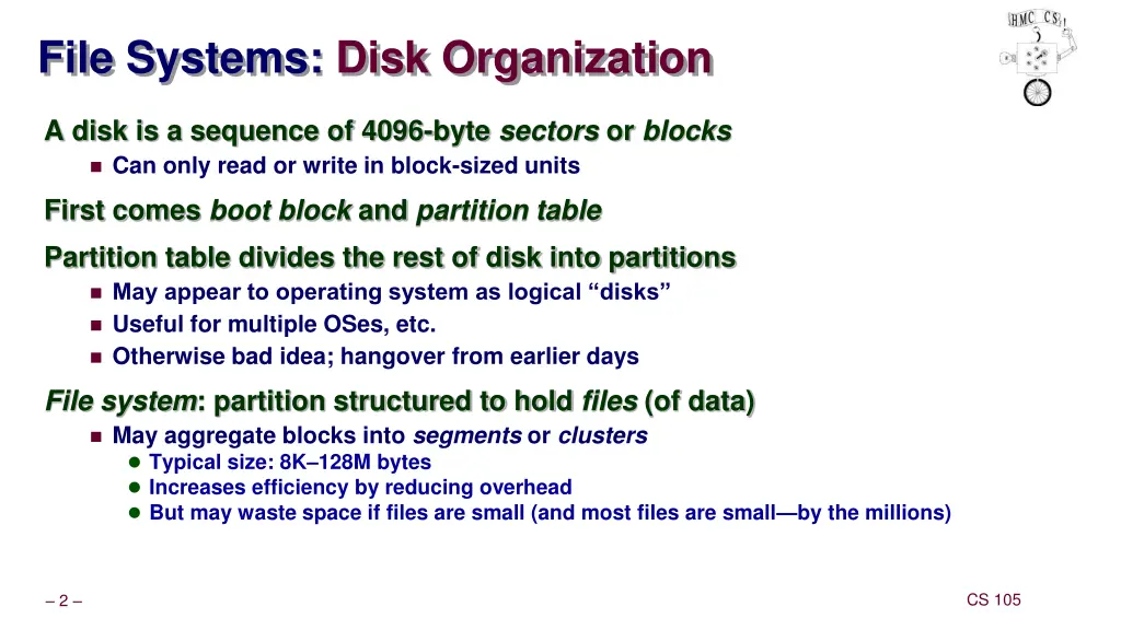 file systems disk organization