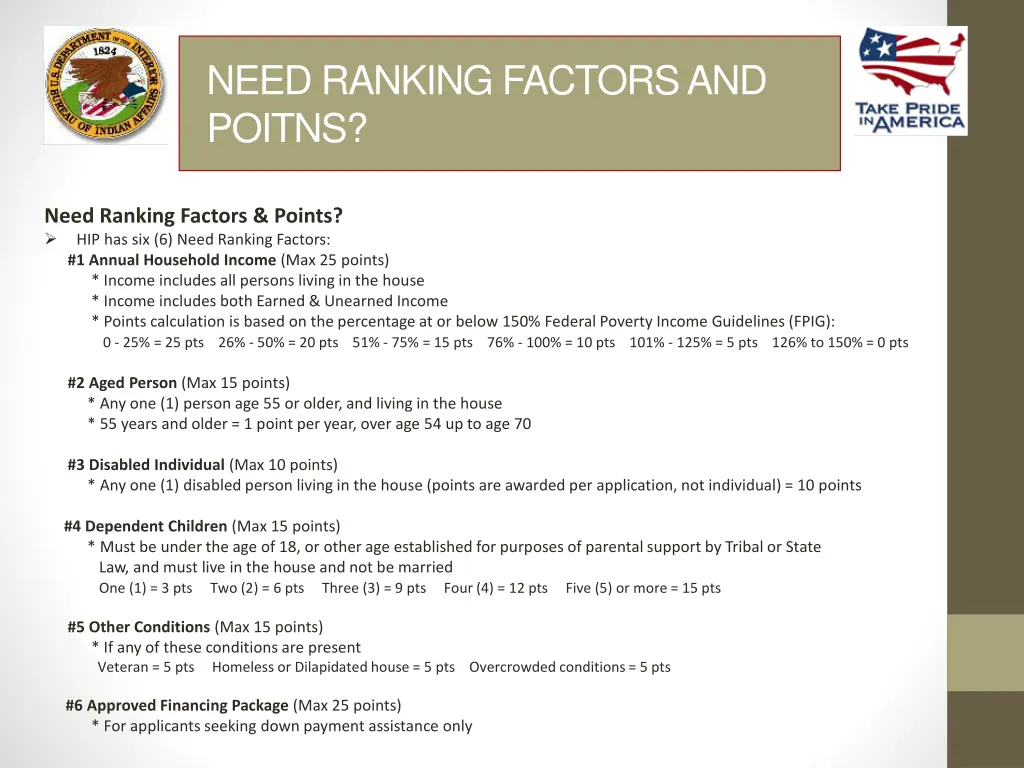 need ranking factors and poitns