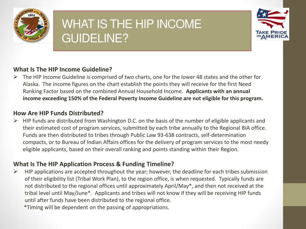 what is the hip income guideline