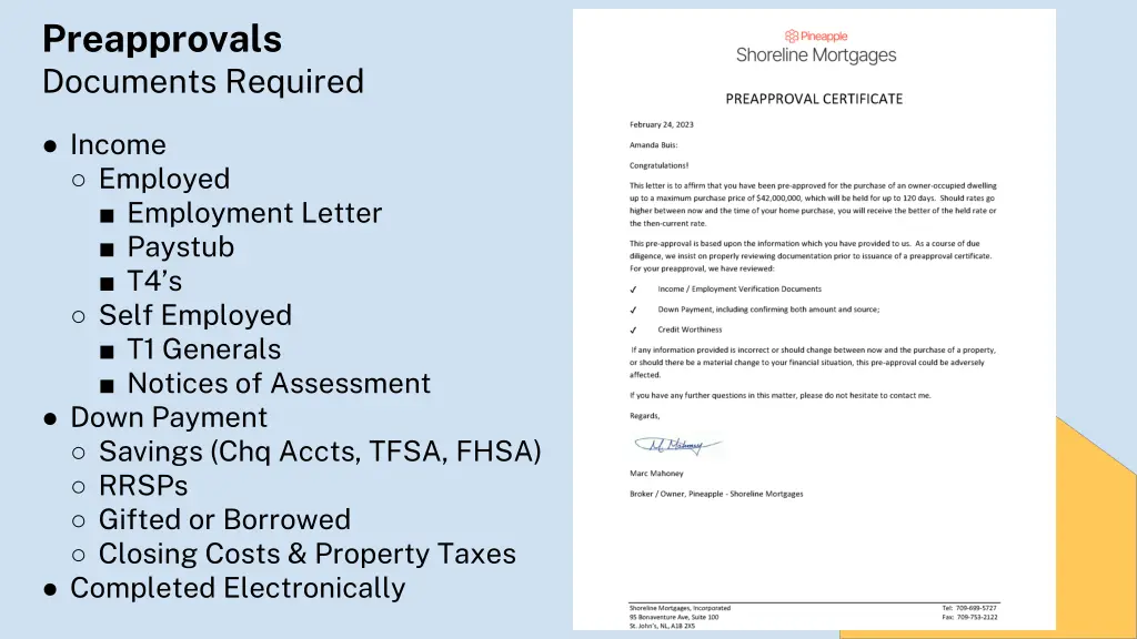 preapprovals documents required