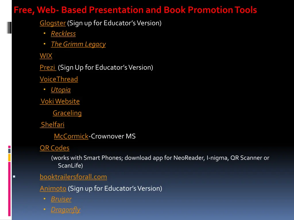free web based presentation and book promotion