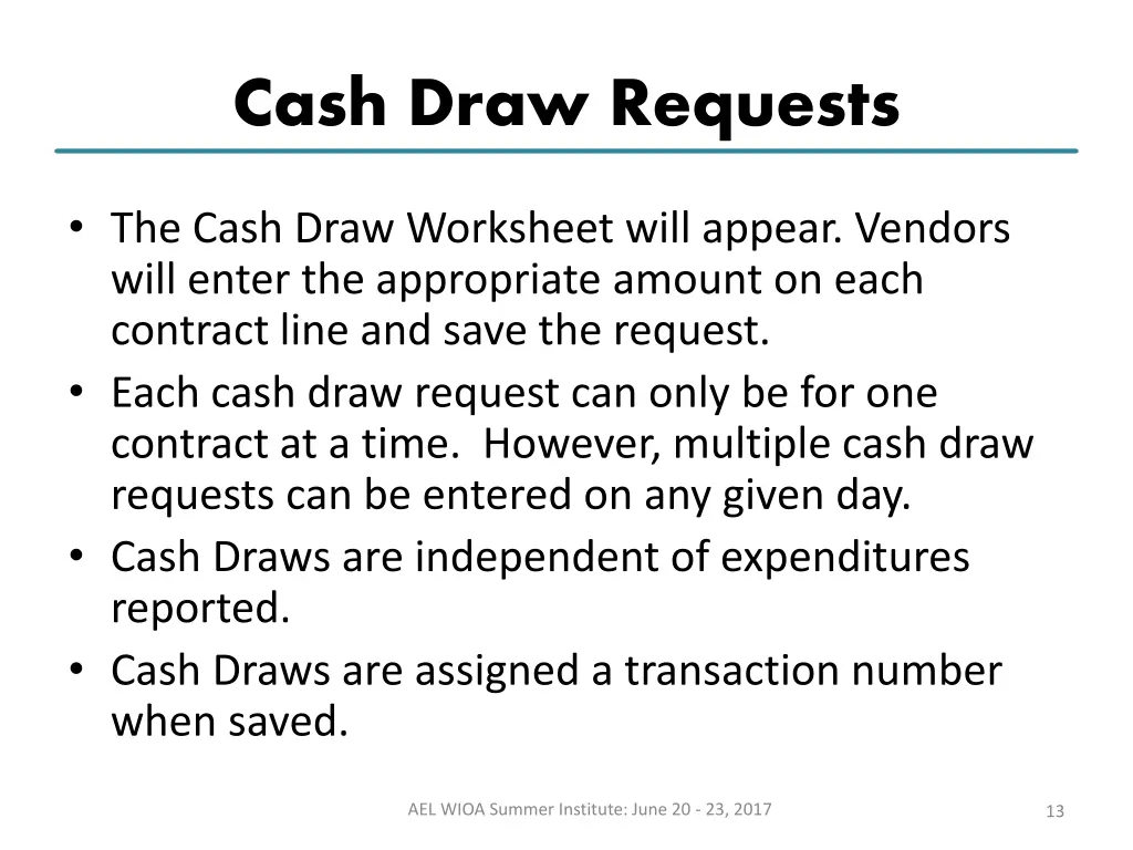 cash draw requests 1