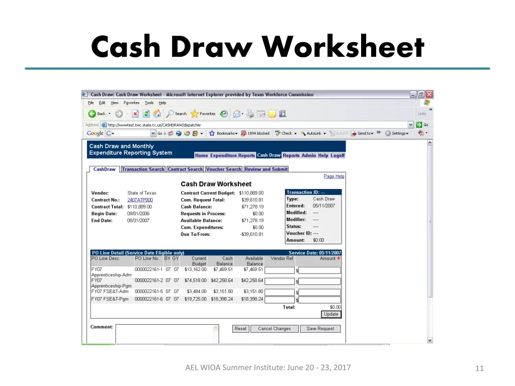 cash draw worksheet