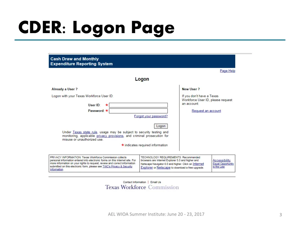 cder logon page