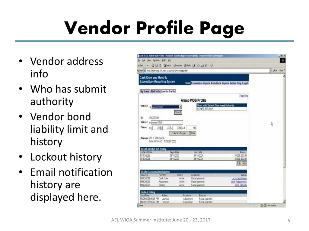 vendor profile page