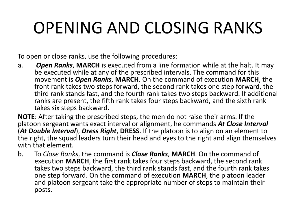 opening and closing ranks