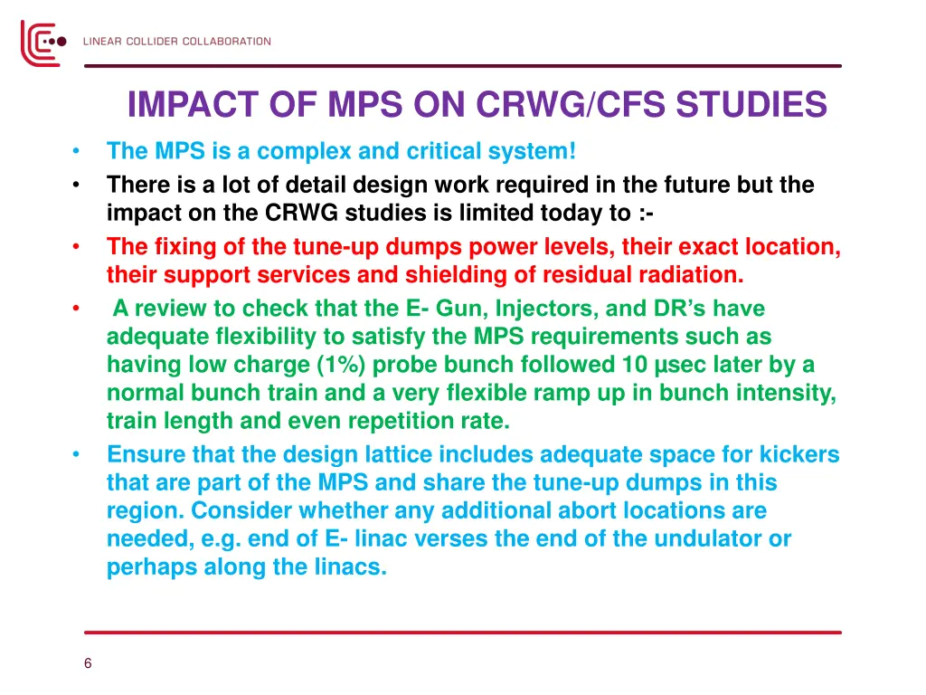 impact of mps on crwg cfs studies