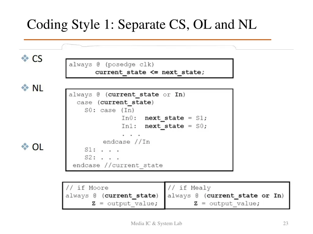 coding style 1 separate cs ol and nl