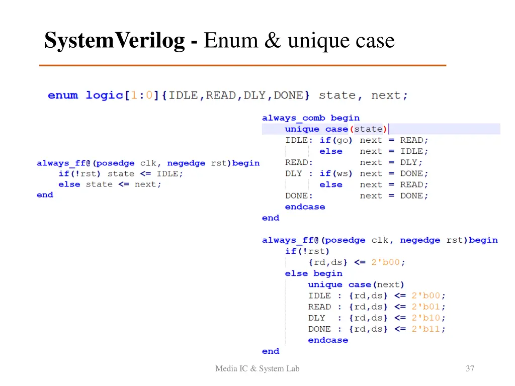 systemverilog enum unique case