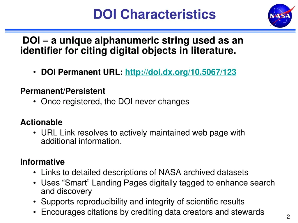 doi characteristics