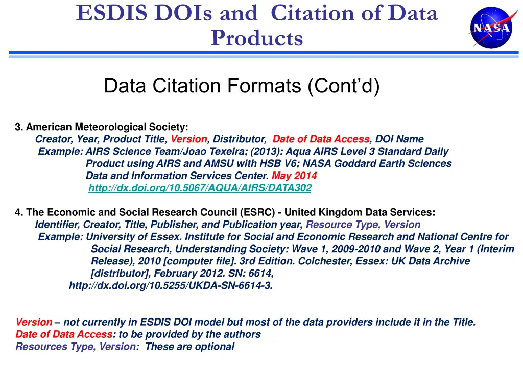 esdis dois and citation of data products 1