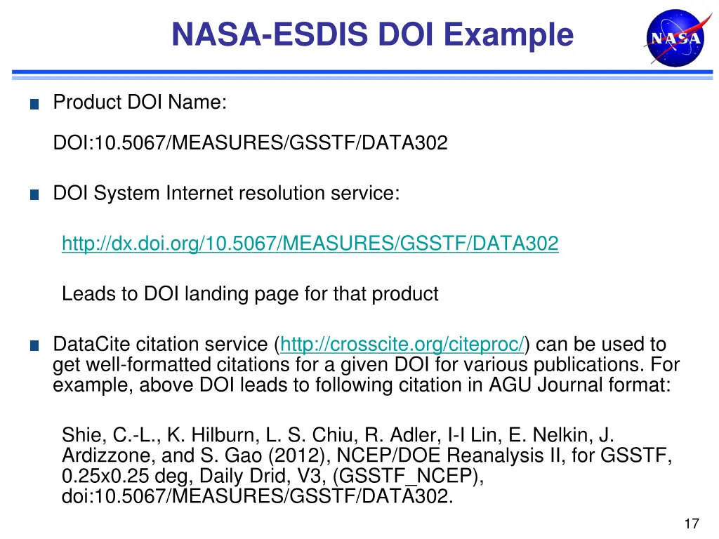 nasa esdis doi example