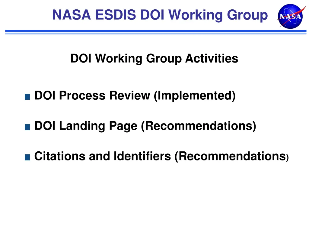 nasa esdis doi working group