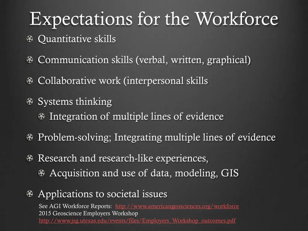 expectations for the workforce quantitative skills