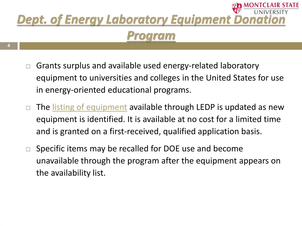 dept of energy laboratory equipment donation
