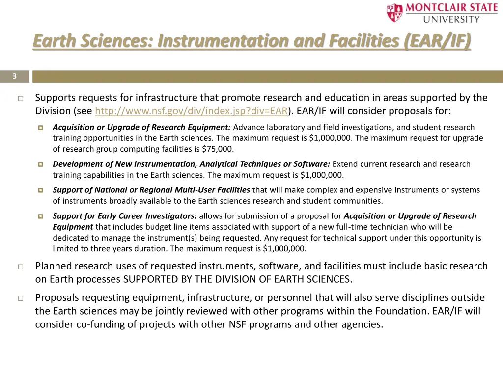 earth sciences instrumentation and facilities