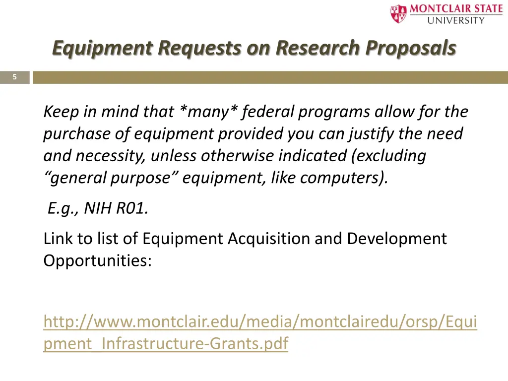 equipment requests on research proposals