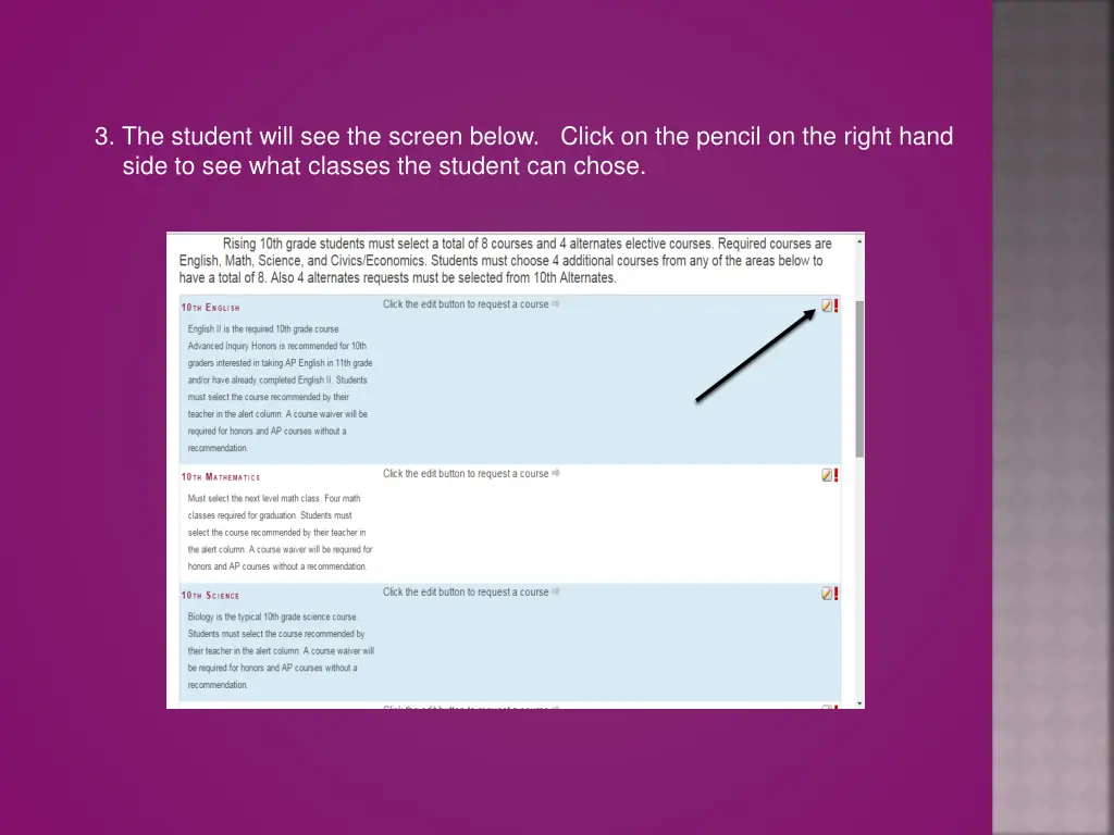 3 the student will see the screen below click