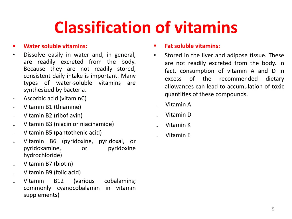 classification of vitamins