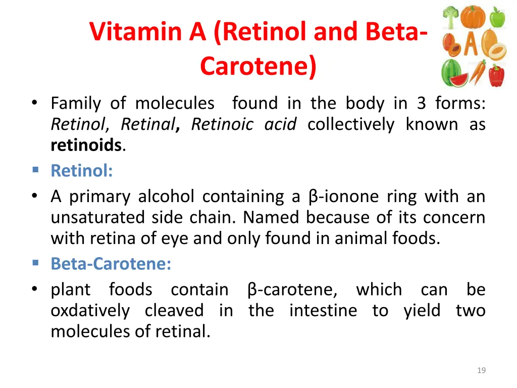 vitamin a retinol and beta carotene family