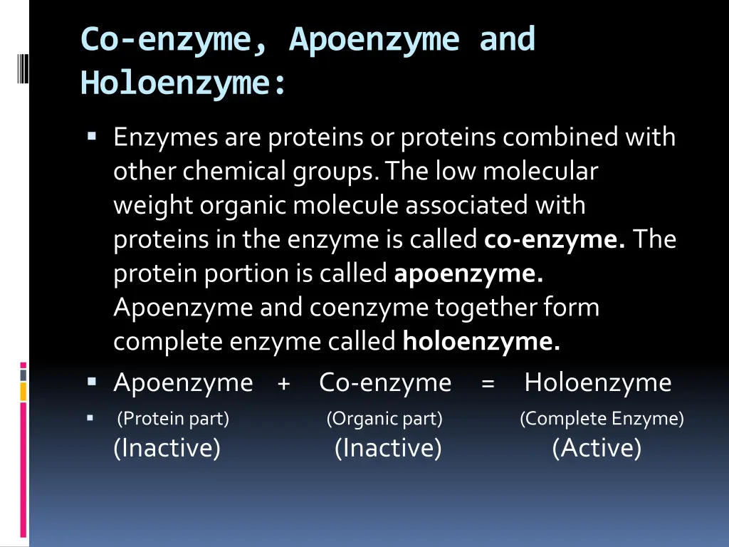 co enzyme apoenzyme and holoenzyme