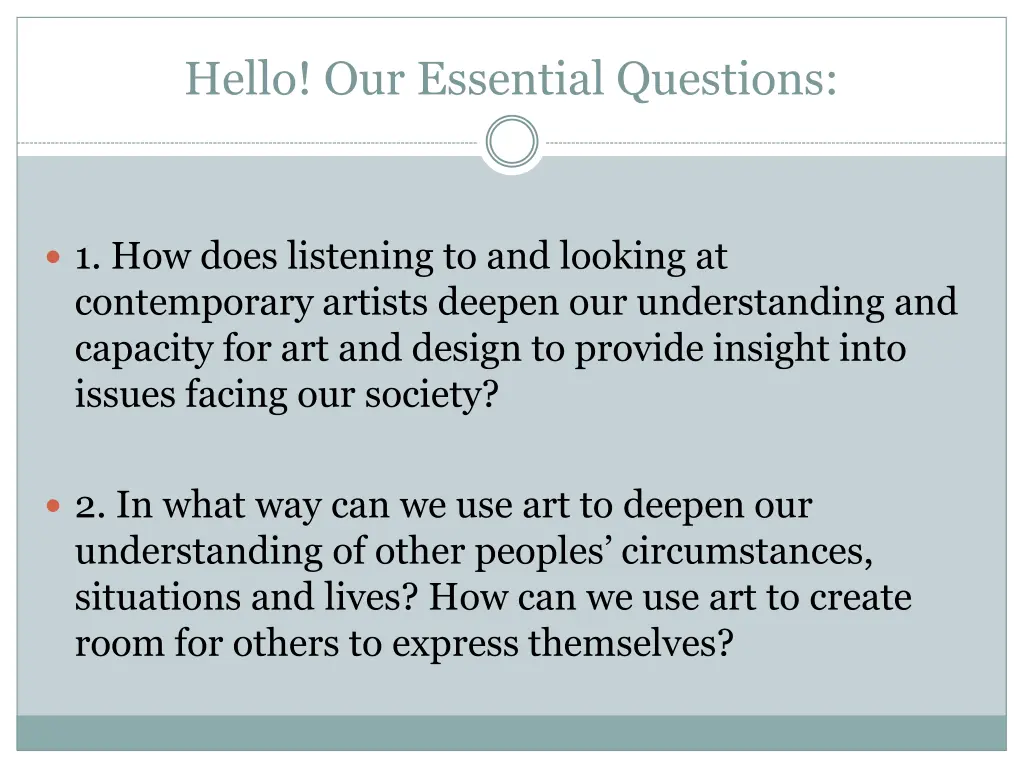 hello our essential questions