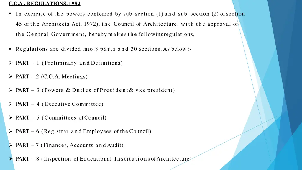 c o a regulations 1982