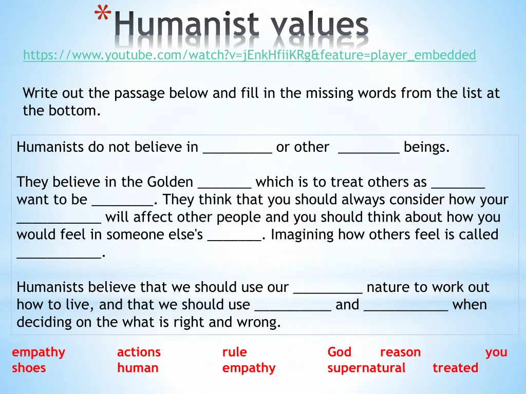 humanist values https www youtube com watch