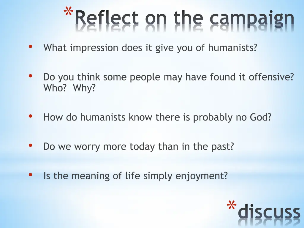 reflect on the campaign