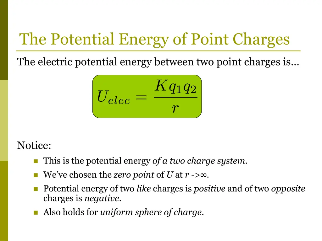 the potential energy of point charges