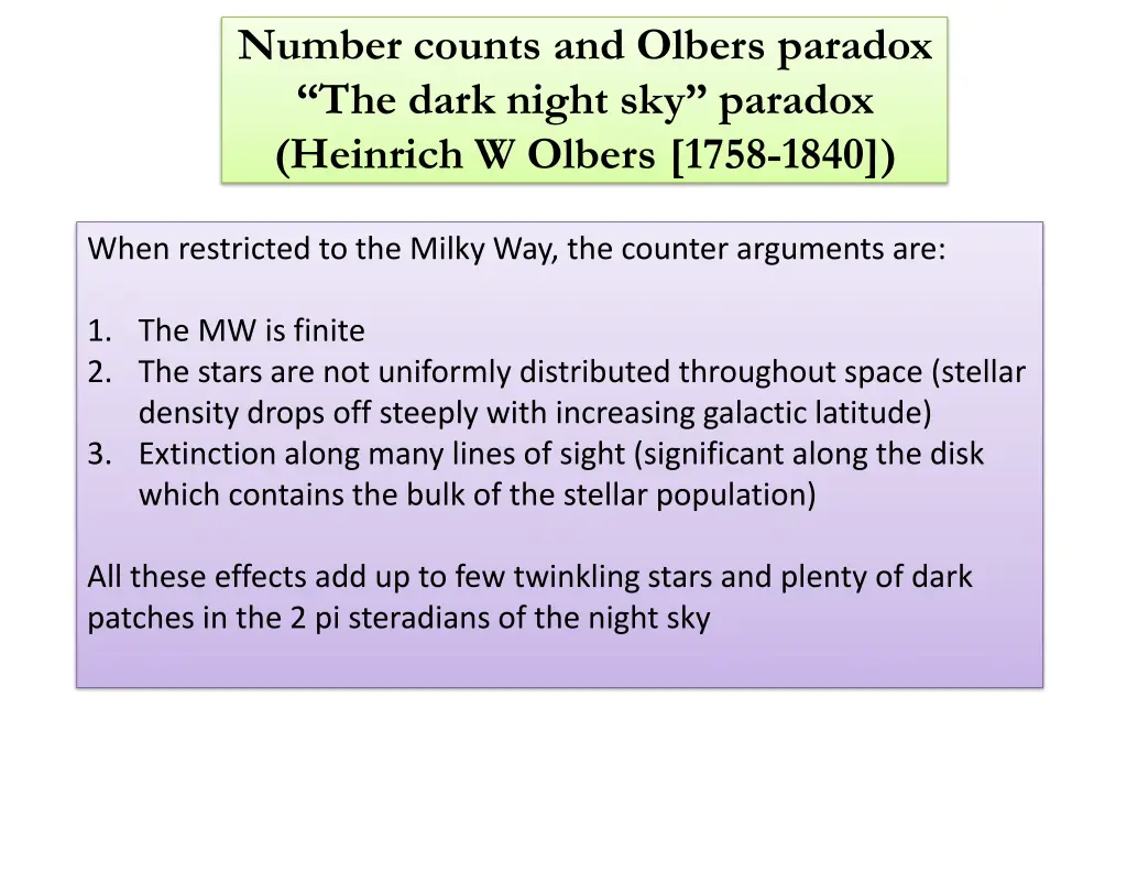 number counts and olbers paradox the dark night 1