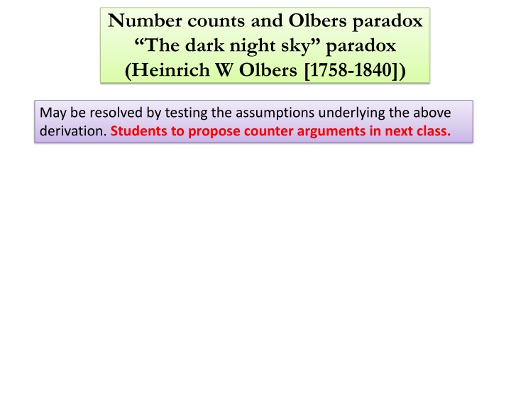 number counts and olbers paradox the dark night
