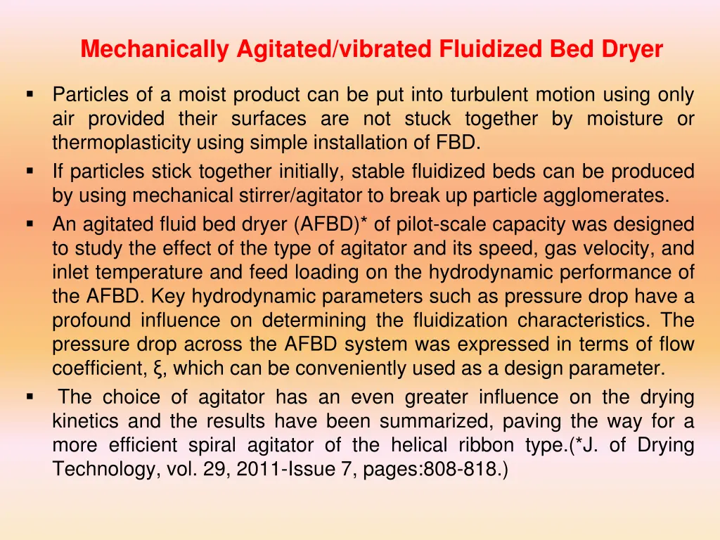 mechanically agitated vibrated fluidized bed dryer