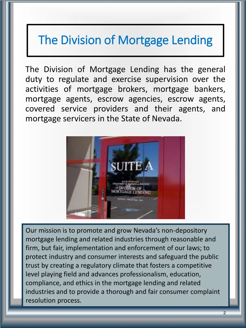 the division of mortgage lending the division
