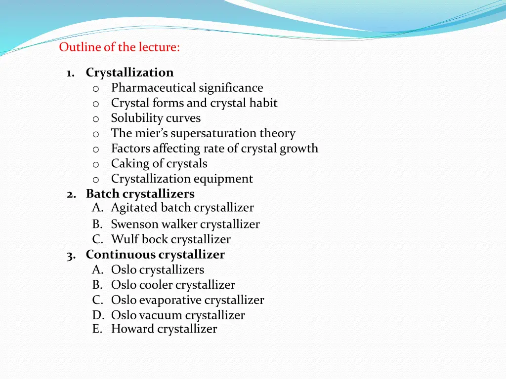 outline of the lecture