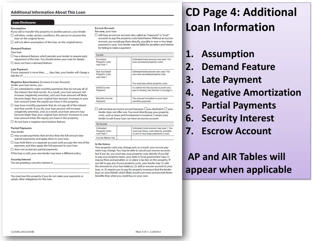 cd page 4 additional loan information