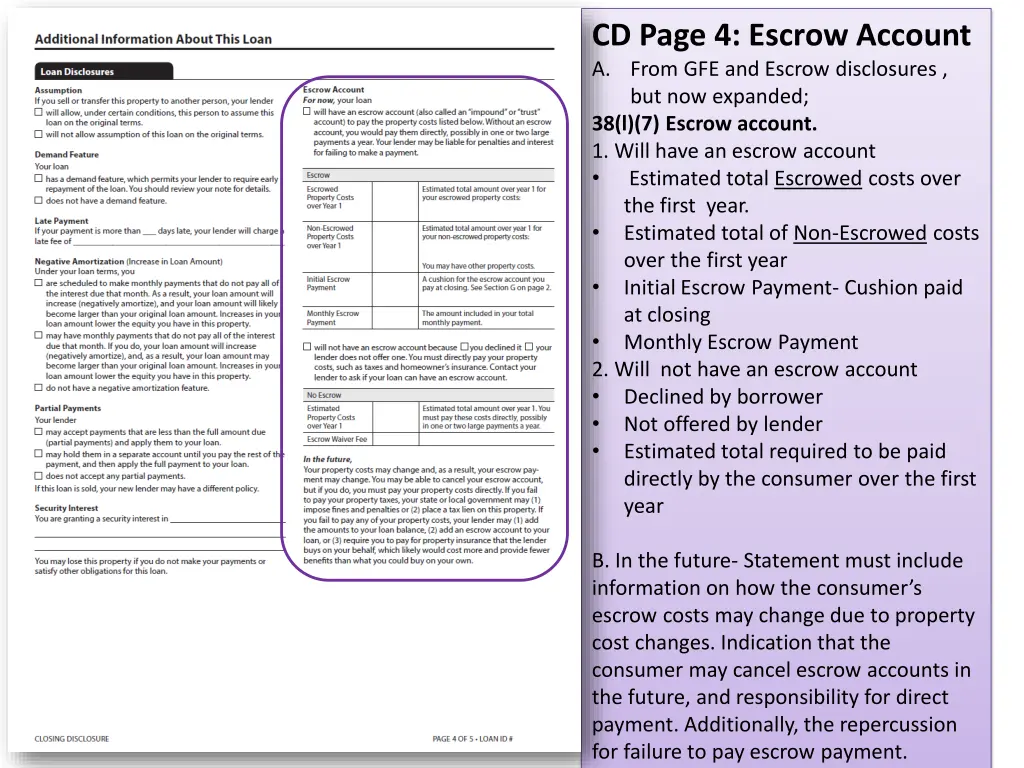 cd page 4 escrow account a from gfe and escrow
