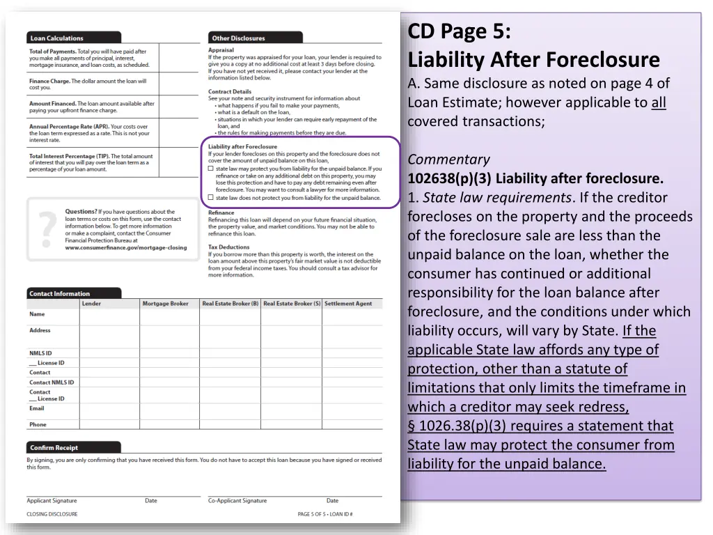 cd page 5 liability after foreclosure a same