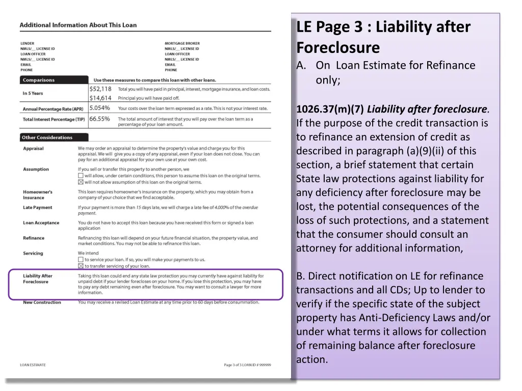le page 3 liability after foreclosure a on loan