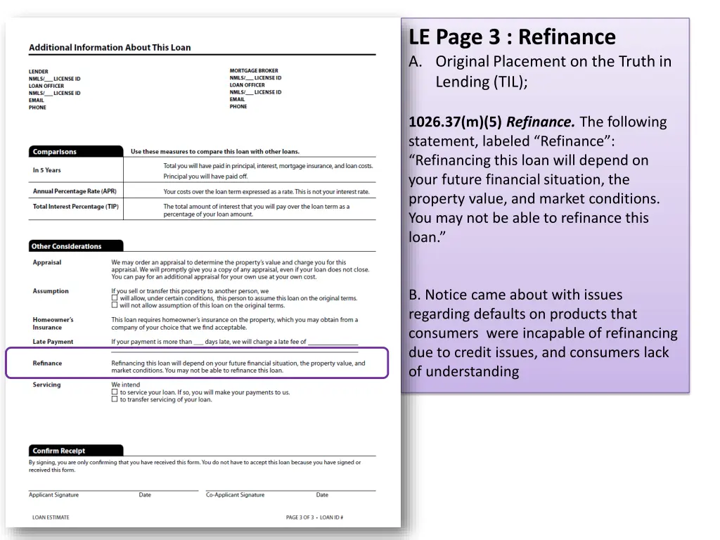 le page 3 refinance a original placement