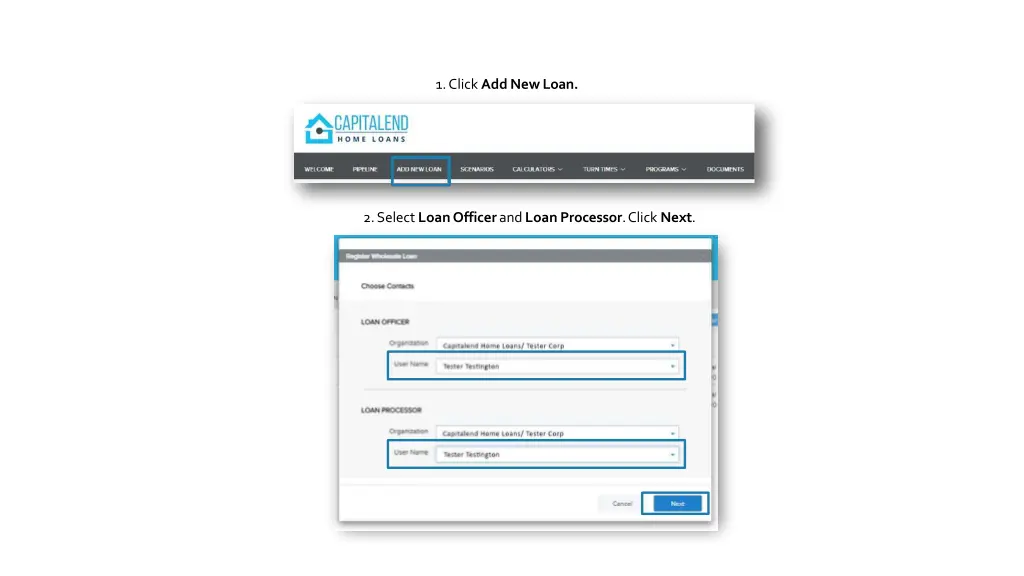 1 click add new loan