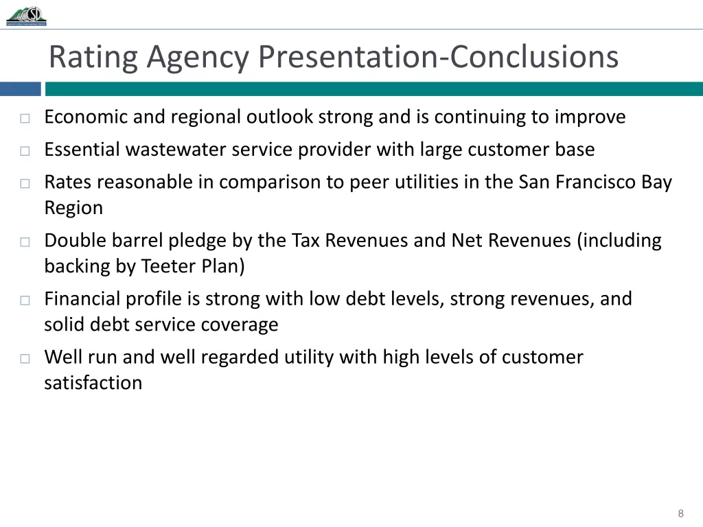 rating agency presentation conclusions
