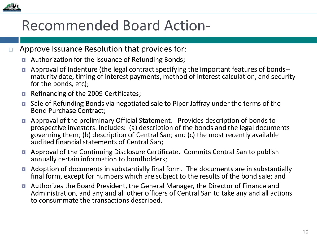 recommended board action