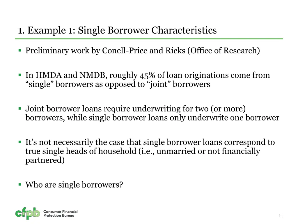 1 example 1 single borrower characteristics